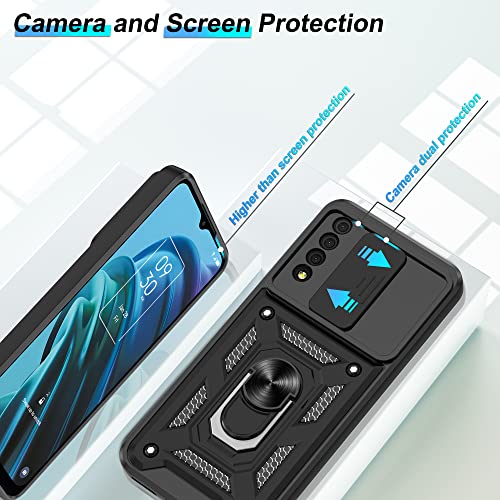 ATUMP for TCL 30XE 5G Phone Case with HD Screen Protector, Heavy Duty Shockproof with 360 ° Rotation Metal Kickstand [Military Grade] Protective Case for TCL 30 XE 5G, Black