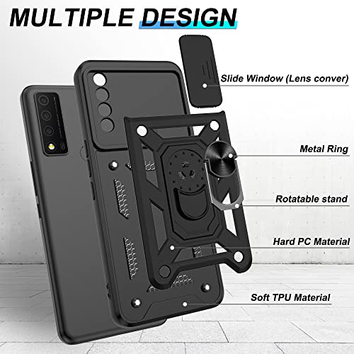 ATUMP for TCL 30XE 5G Phone Case with HD Screen Protector, Heavy Duty Shockproof with 360 ° Rotation Metal Kickstand [Military Grade] Protective Case for TCL 30 XE 5G, Black