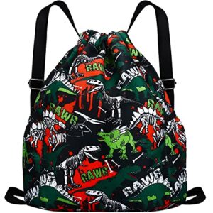 Drawstring Backpack for Kids - Girls Dance Bag,Sport Gym Beach Swim Travel Daypack With Two Water Bottle Holder