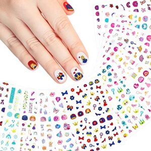viwieu small kids nail stickers princess nails decals for little girls 12 sheets, 600+ cute toddler tiny fingernail wraps birthday party favors, easter basket filler, christmas holiday gift