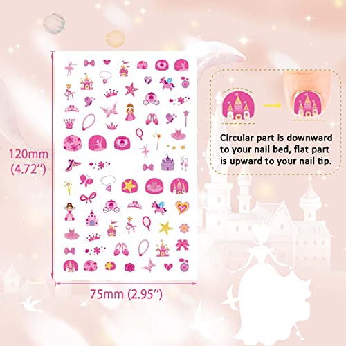 VIWIEU Small Kids Nail Stickers Princess Nails Decals for Little Girls 12 Sheets, 600+ Cute Toddler Tiny Fingernail Wraps Birthday Party Favors, Easter Basket Filler, Christmas Holiday Gift