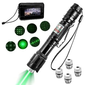 cowjag green laser pointer high power, tactical long range [12,000 ft] laser, rechargeable laser, single push on/off, adjustable focus laser with carrying case (green light)