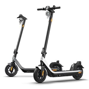 niu kqi2 electric scooter for adults gray and white bundle: 300w power, upto 25 miles long range, max speed 17.4mph, 10'' tubeless tires, dual brakes, portable folding commuting e scooter
