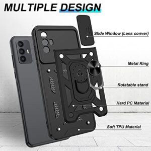 ATUMP for TCL 30 SE Phone Case with HD Screen Protector, Heavy Duty Shockproof with 360 ° Rotation Metal Kickstand [Military Grade] Protective Case for TCL 30 SE, Black