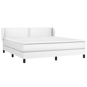 vidaxl bed frame, double platform bed with mattress, bed frame mattress foundation with headboard for bedroom, white california king faux leather