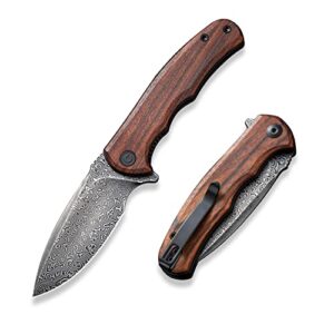 civivi folding pocket knife for edc, small mini praxis knife for men women, 2.98" damascus blade guibourtia wood handle, sharp camping hiking knives c18026c-ds1