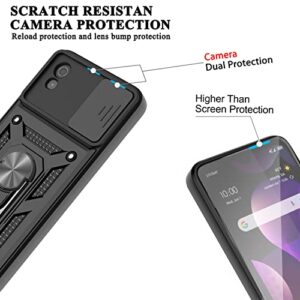 YmhxcY for TCL 30 Z (T602DL) Phone Case, TCL 30 LE Case with Slide Camera Cover and 2× HD Screen Flim, Heavy Duty Shockproof Protective Case with Magnetic Metal Stand for TCL 30Z/TCL 30LE-SJ Black