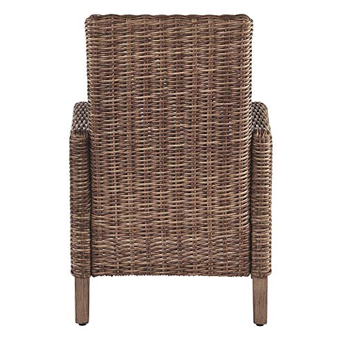 Signature Design by Ashley Beachcroft Outdoor Left & Right Arm Facing Wicker Patio Loveseats, Brown & Beige & Beachcroft Wicker Arm Chair with Cushion, 2 Count, Brown
