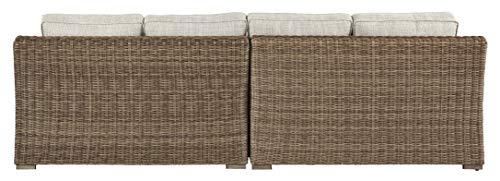 Signature Design by Ashley Beachcroft Outdoor Left & Right Arm Facing Wicker Patio Loveseats, Brown & Beige & Beachcroft Wicker Arm Chair with Cushion, 2 Count, Brown