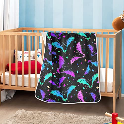 Bats Stars Unisex Fluffy Baby Blanket for Crib Toddler Blanket for Daycare with Thick and Soft Material Security Blanket for Stroller Gift Travel Decorative