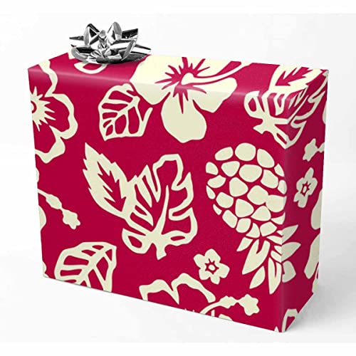 InterestPrint Hibiscus and Pineapple Pattern Folded Wrapping Paper Festival Theme Design for Birthday