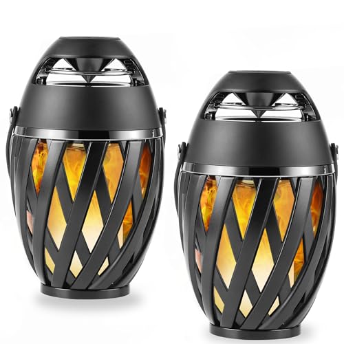 INSSISAIN Outdoor Bluetooth Speakers 2 Pack, Wireless Waterproof Speakers, Gifts for Women Men Mom Dad, Torch Ambient Light, LED Flame Speaker, Dual Pairing, Camping Patio Accessories