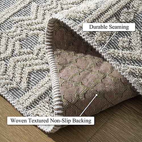 5x8 Area Rugs for Living Room Machine Washable Rug Woven Textured Neutral Boho Rug Ultra Soft Moroccan Carpet Ideal for Bedroom Dining Room Dorm Playroom Office, Bluish Grey