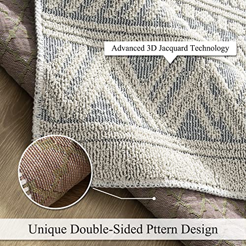 5x8 Area Rugs for Living Room Machine Washable Rug Woven Textured Neutral Boho Rug Ultra Soft Moroccan Carpet Ideal for Bedroom Dining Room Dorm Playroom Office, Bluish Grey