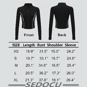 SEDOCU Women Workout Running Track Jacket Full Zip up Slim Fit Yoga Sports Athletic Jacket with Thumb Holes Black