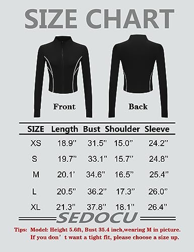 SEDOCU Women Workout Running Track Jacket Full Zip up Slim Fit Yoga Sports Athletic Jacket with Thumb Holes Black