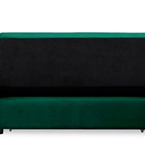 Velvet Upholstered Loveseat Sleeper Sofa w/Side Storage Pockets, 54'' 2-Seaters Sofá with Pull-Out Couch Bed with 2 Pillows & Adjustable Backrest for Living Room Apartment Office Compact Space, Green