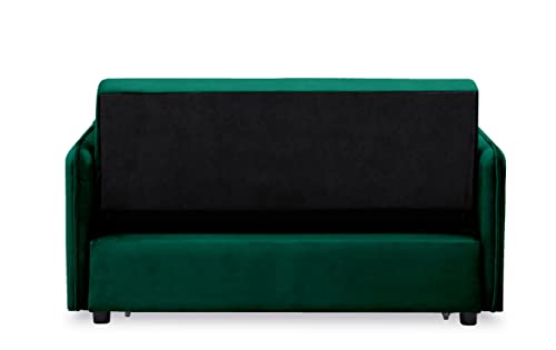 Velvet Upholstered Loveseat Sleeper Sofa w/Side Storage Pockets, 54'' 2-Seaters Sofá with Pull-Out Couch Bed with 2 Pillows & Adjustable Backrest for Living Room Apartment Office Compact Space, Green