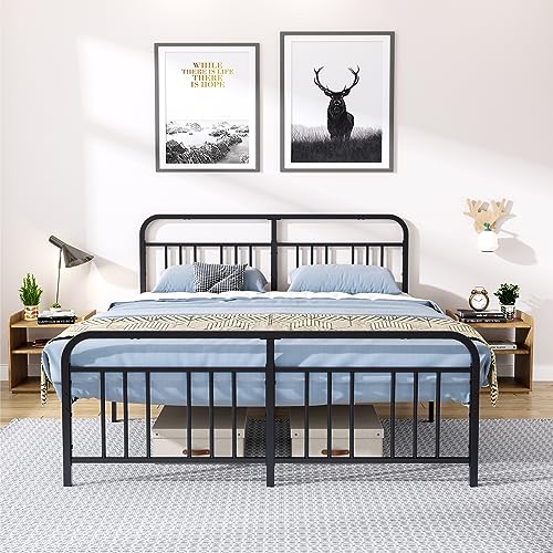 12in Queen Metal Bed Frame, Heavy Duty Platform Bed No Box Spring Needed,Queen Size Solid Steel Bed with Headboard and Footboard Support for 1100LBS, Noise Free, Easy Assembly,Black