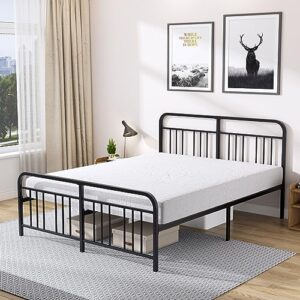 12in Queen Metal Bed Frame, Heavy Duty Platform Bed No Box Spring Needed,Queen Size Solid Steel Bed with Headboard and Footboard Support for 1100LBS, Noise Free, Easy Assembly,Black