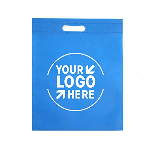 Muka (Price/100 PCS) 100 Pack Custom Print Non-Woven Die-Cut Handle Tote Bag Heat Sealed Shopping Bag Goodie Gift Bag for Packaging-Sky Blue-12"x16"