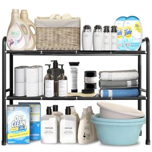 pojory under sink organizers, 2 tier expandable cabinet shelf organizer with 8 detachable panels for under kitchen bathroom storage, multi-use under sink organizers and storage,black
