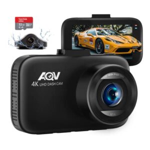 dash cam,dash cam front and rear,aqv dual dash cam built-in gps, 4k+1080p,parking monitor, super night vision, capacitor, wdr,g-sensor, motion detector,loop recording,support 128gb max