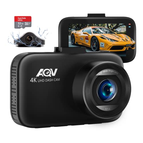 Dash Cam,Dash Cam Front and Rear,AQV Dual Dash cam Built-in GPS, 4K+1080P,Parking Monitor, Super Night Vision, Capacitor, WDR,G-Sensor, Motion Detector,Loop Recording,Support 128GB Max