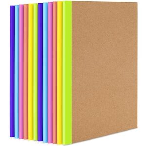 12 pack composition notebooks bulk, travel journal notebooks kraft cover with rainbow spines, 120 pages college ruled lined paper for kids women, notepad for school office supplies a5 (8in x 5.75in)