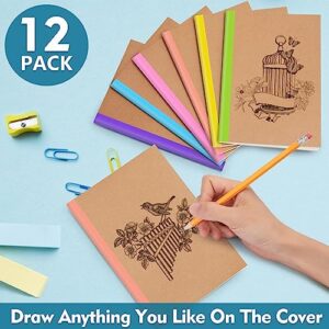 12 Pack Composition Notebooks Bulk, Travel Journal Notebooks Kraft Cover with Rainbow Spines, 120 Pages College Ruled Lined Paper for Kids Women, Notepad for School Office Supplies A5 (8in x 5.75in)