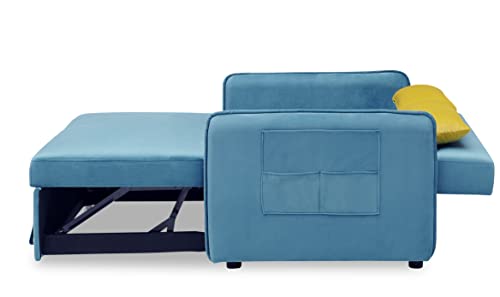 FANYE Velvet Upholstered Loveseat Sleeper w/Side Storage Pockets, 54'' 2-Seaters Sofa with Pull-Out Couch Bed with 2 Pillows & Adjustable Backrest for Living Room Apartment Office Compact Space, Teal