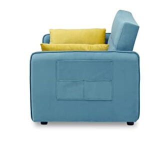 FANYE Velvet Upholstered Loveseat Sleeper w/Side Storage Pockets, 54'' 2-Seaters Sofa with Pull-Out Couch Bed with 2 Pillows & Adjustable Backrest for Living Room Apartment Office Compact Space, Teal