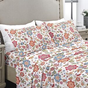 yiyea twin sheets - floral print - luxury brushed microfiber bed sheets - lightweight breathable cooling twin sheets set - 16" deep pocket, shrinkage, and fade resistant - 3 pc