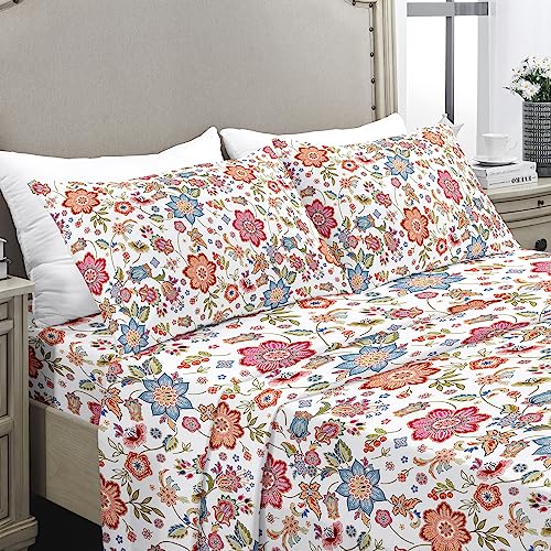 YIYEA Twin Sheets - Floral Print - Luxury Brushed Microfiber Bed Sheets - Lightweight Breathable Cooling Twin Sheets Set - 16" Deep Pocket, Shrinkage, and Fade Resistant - 3 Pc