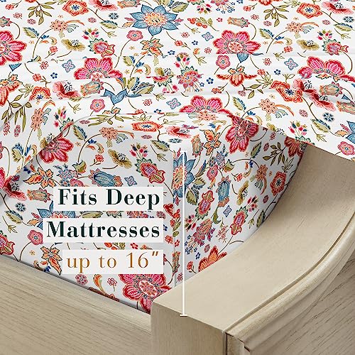 YIYEA Twin Sheets - Floral Print - Luxury Brushed Microfiber Bed Sheets - Lightweight Breathable Cooling Twin Sheets Set - 16" Deep Pocket, Shrinkage, and Fade Resistant - 3 Pc