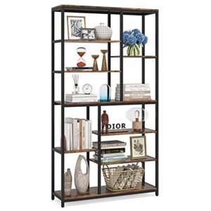little tree modern 8-tier staggered bookcase - 79 inches tall, wide wood etagere shelving unit
