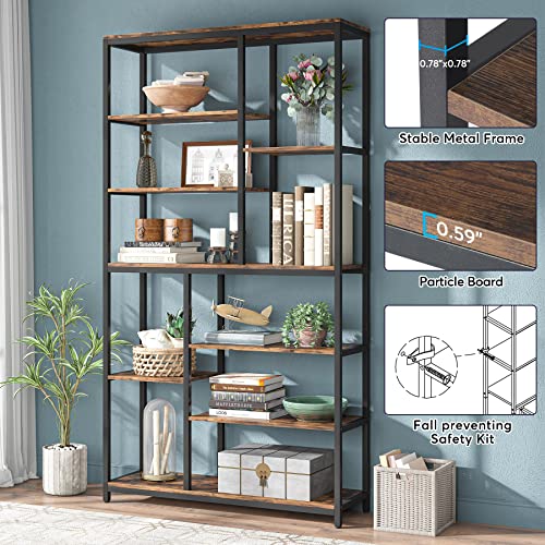 LITTLE TREE Modern 8-Tier Staggered Bookcase - 79 Inches Tall, Wide Wood Etagere Shelving Unit