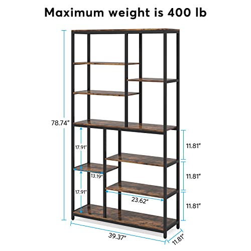 LITTLE TREE Modern 8-Tier Staggered Bookcase - 79 Inches Tall, Wide Wood Etagere Shelving Unit