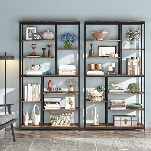 LITTLE TREE Modern 8-Tier Staggered Bookcase - 79 Inches Tall, Wide Wood Etagere Shelving Unit