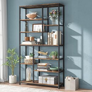 LITTLE TREE Modern 8-Tier Staggered Bookcase - 79 Inches Tall, Wide Wood Etagere Shelving Unit