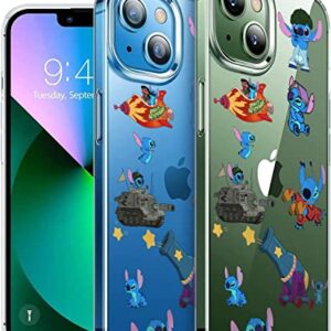 MOBRWUVS Cartoon Case for iPhone 14 Pro Max,Cute Stitch 3D Animal Character Anti-Bump Shockproof Transparent Protective Cover Suitable for Boys and Girls Teenage