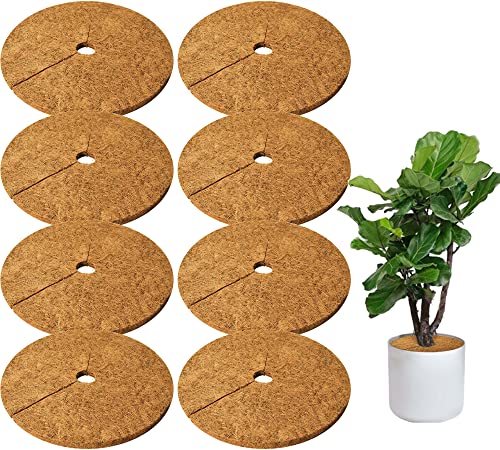 HFHOME 8pcs 17.5" Dia Coconut Fibers Tree Mulch Ring Protector Mat, 17.5 Inch Natural Coco Coir Tree Protection Mats, Tree Disc Plant Cover for Indoor Outdoor Lawn, Potted Plants