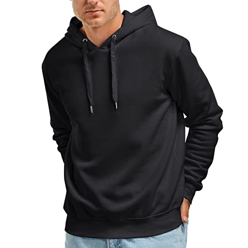 Zrycn Mens Hoodie Sweatshirt for Men, Plush Fleece Pullover Hooded Sweatshirts for Men, Soft Cotton-Blend Plain Casual Hoodies Black