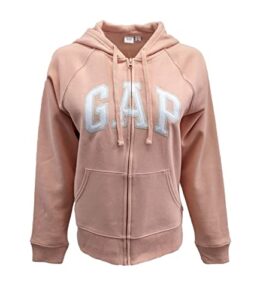gap factory womens fleece arch logo full zip hoodie (large, cantalope (white logo))