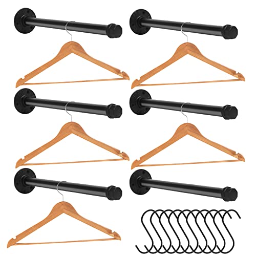 EGASON 6 Pcs Industrial Pipe Clothes Bar 12 Inch Rustic Black Iron Pipe Clothing Rack Wall Mounted Garment Rack Holder Hanging Closet Rods for Bedroom Bathroom Boutique