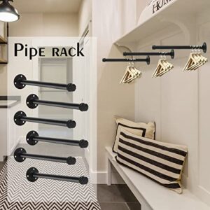 EGASON 6 Pcs Industrial Pipe Clothes Bar 12 Inch Rustic Black Iron Pipe Clothing Rack Wall Mounted Garment Rack Holder Hanging Closet Rods for Bedroom Bathroom Boutique