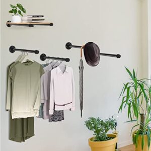 EGASON 6 Pcs Industrial Pipe Clothes Bar 12 Inch Rustic Black Iron Pipe Clothing Rack Wall Mounted Garment Rack Holder Hanging Closet Rods for Bedroom Bathroom Boutique