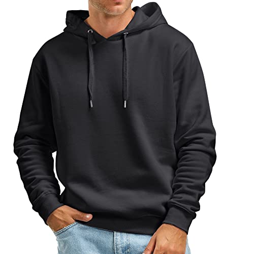 Zrycn Mens Hoodie Sweatshirt for Men, Plush Fleece Pullover Hooded Sweatshirts for Men, Soft Cotton-Blend Plain Casual Hoodies Black