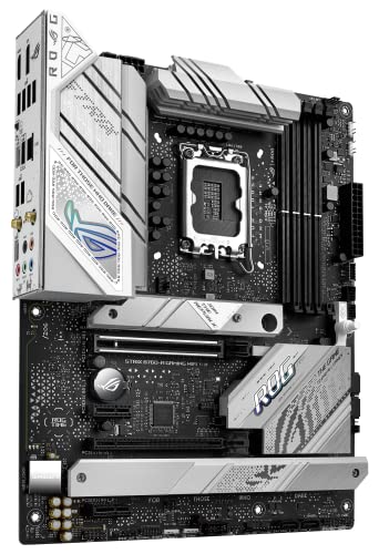 ASUS ROG Strix B760-A Gaming WiFi Intel® B760 (13th and 12th Gen)LGA 1700 white ATX motherboard, 12 + 1 power stages, DDR5, PCIe 5.0,three M.2 slots, WiFi 6E, USB 3.2 Gen 2x2 Type-C, and Aura Sync RGB