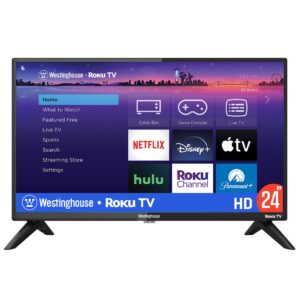 westinghouse roku tv - 24 inch smart tv, 720p led hd tv with wi-fi connectivity and mobile app, flat screen tv compatible with apple home kit, alexa and google assistant, 2023 model